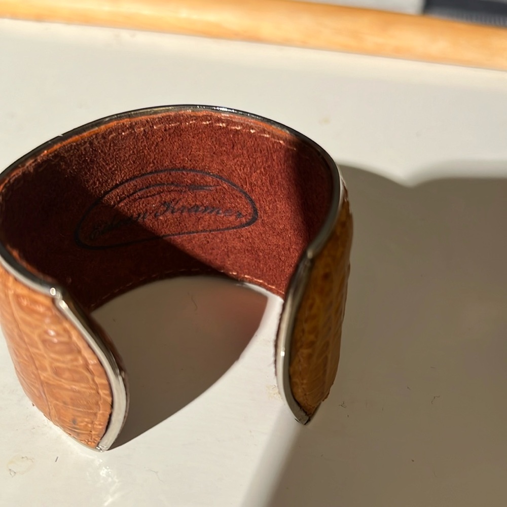 New never worn studded open cuff genuine crocodile